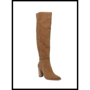 NEW Vince Camuto Entaia Boots Oiled Suede Leather Stack Heel Tan Brown 10 NEW